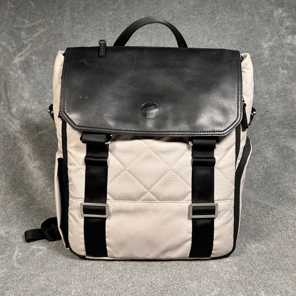 Backpack Changing Bag Quilted Leather Cream Black Travel Bag